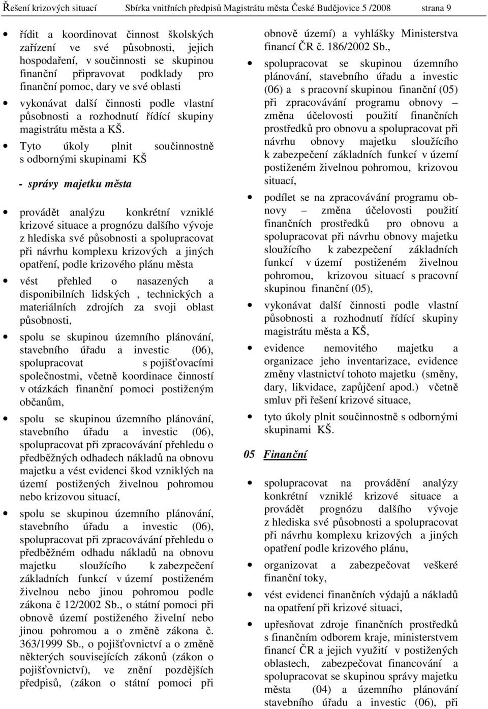 Tyto úkoly plnit součinnostně s odbornými skupinami KŠ - správy majetku města provádět analýzu konkrétní vzniklé krizové situace a prognózu dalšího vývoje z hlediska své působnosti a spolupracovat