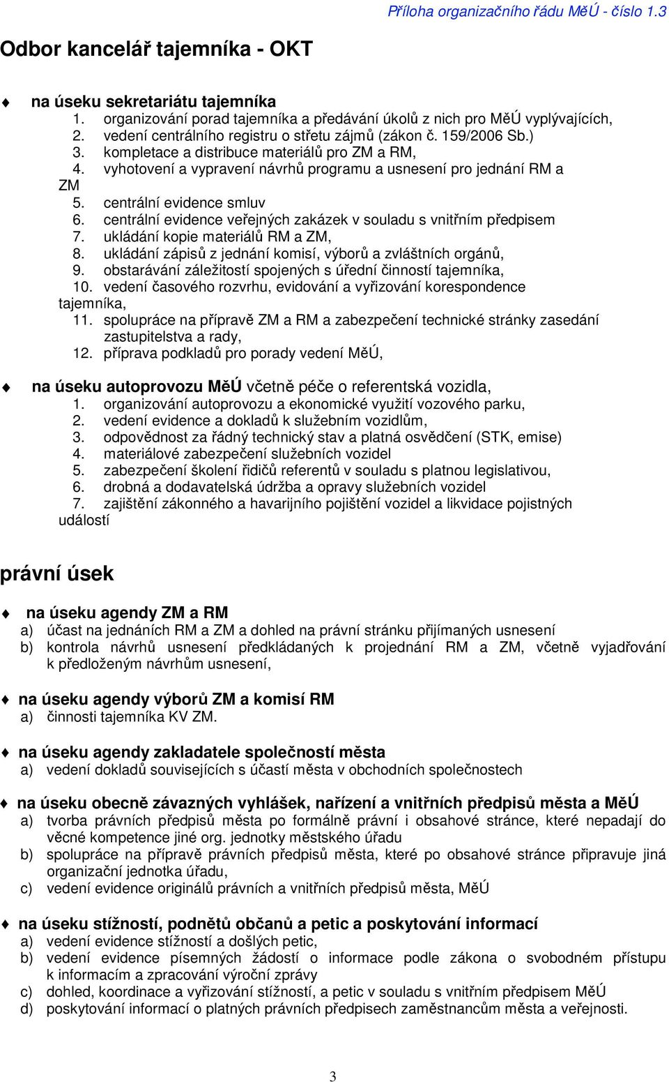 centrální evidence smluv 6. centrální evidence veřejných zakázek v souladu s vnitřním předpisem 7. ukládání kopie materiálů RM a ZM, 8. ukládání zápisů z jednání komisí, výborů a zvláštních orgánů, 9.