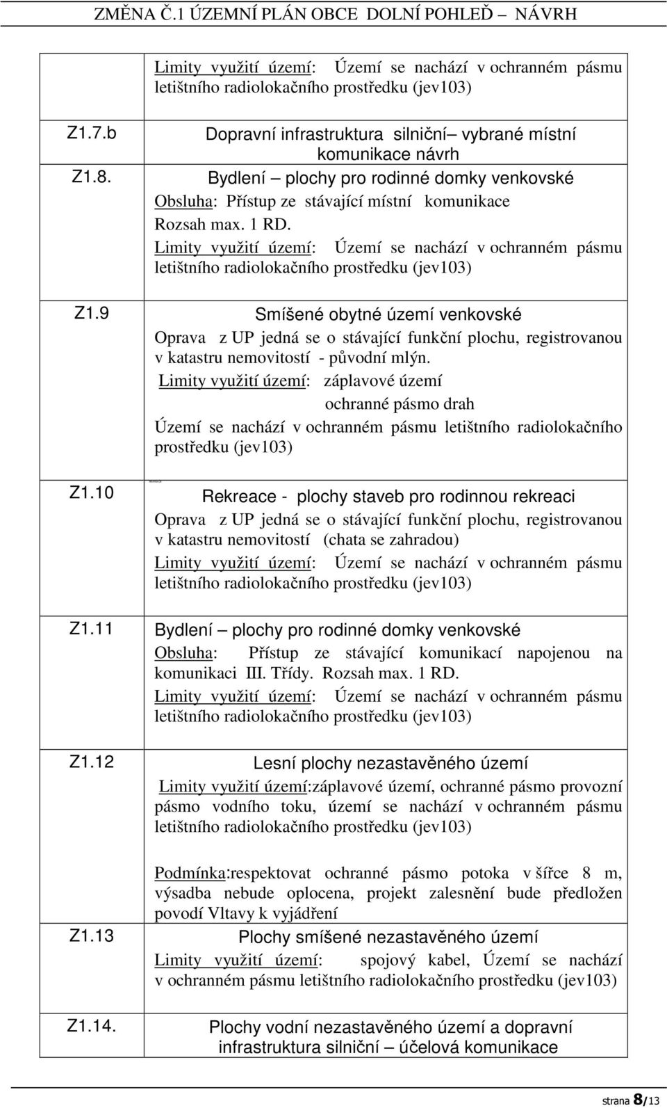 9 Smíšené obytné území venkovské Oprava z UP jedná se o stávající funkční plochu, registrovanou v katastru nemovitostí - původní mlýn.