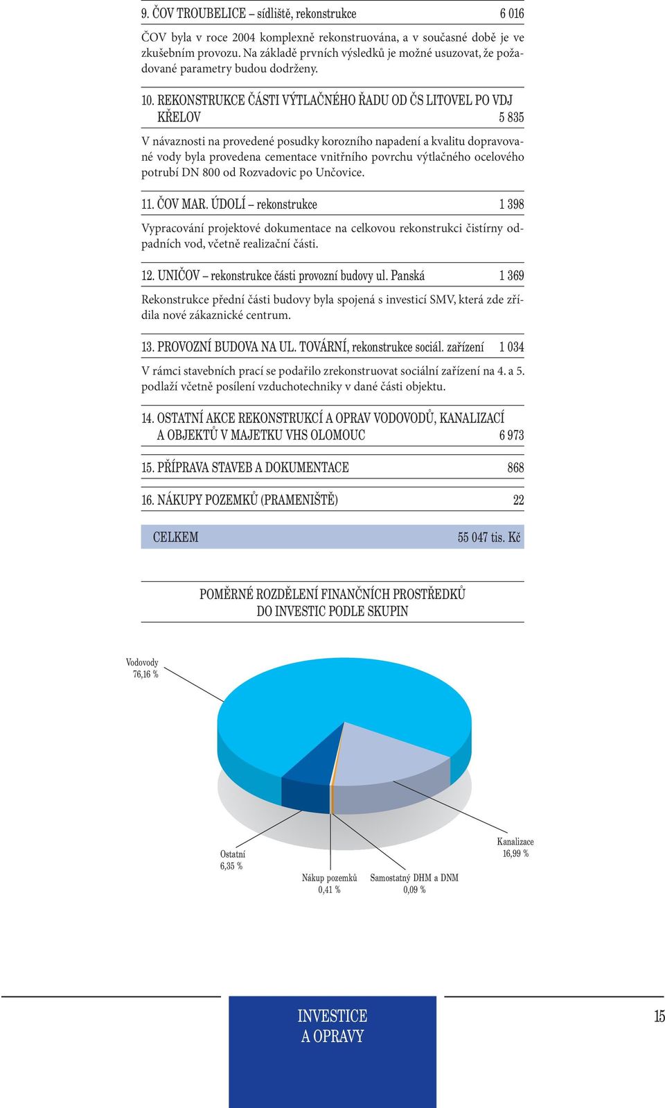 REKONSTRUKCE ČÁSTI VÝTLAČNÉHO ŘADU OD ČS LITOVEL PO VDJ KŘELOV 5 835 V návaznosti na provedené posudky korozního napadení a kvalitu dopravované vody byla provedena cementace vnitřního povrchu