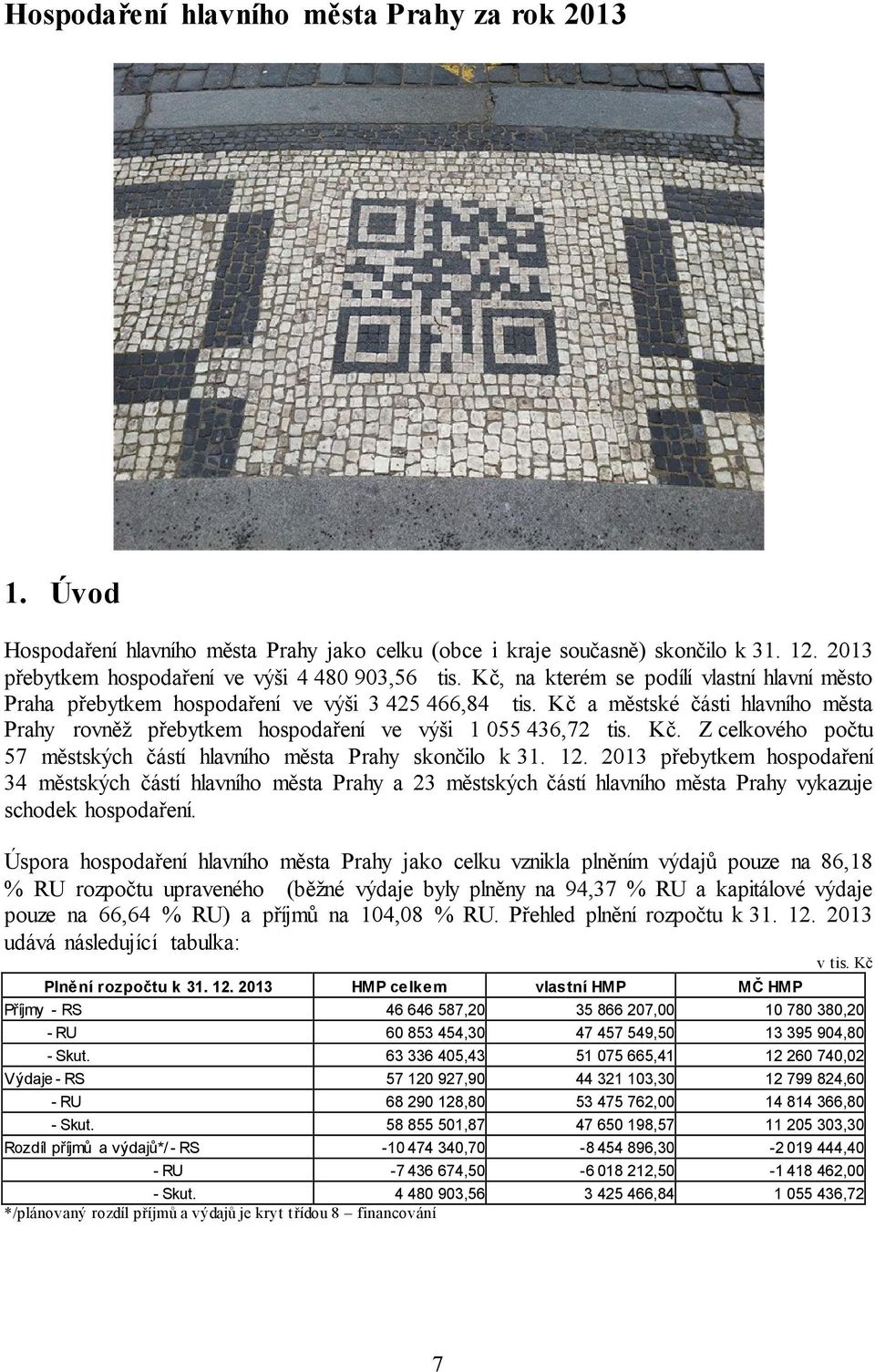 12. 2013 přebytkem hospodaření 34 městských částí hlavního města Prahy a 23 městských částí hlavního města Prahy vykazuje schodek hospodaření.