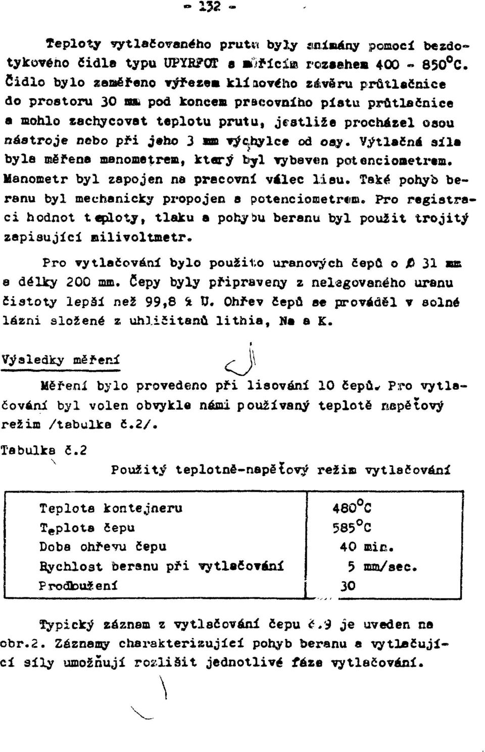 výchylce od osy. Výtlačná sla byla měřena manometrem, který byl vybaven potencometrem. Manometr byl zapojen na pracovní válec leu. Také pohyb beranu byl mechancky propojen a potenconetrcm.