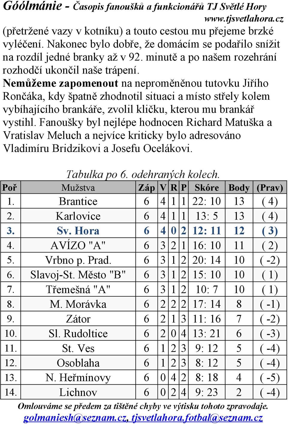 Nemůžeme zapomenout na neproměněnou tutovku Jiřího Rončáka, kdy špatně zhodnotil situaci a místo střely kolem vybíhajícího brankáře, zvolil kličku, kterou mu brankář vystihl.