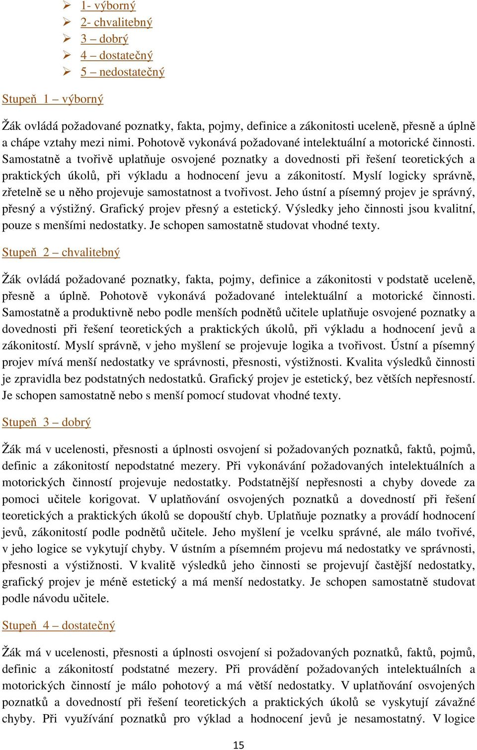 Samostatně a tvořivě uplatňuje osvojené poznatky a dovednosti při řešení teoretických a praktických úkolů, při výkladu a hodnocení jevu a zákonitostí.