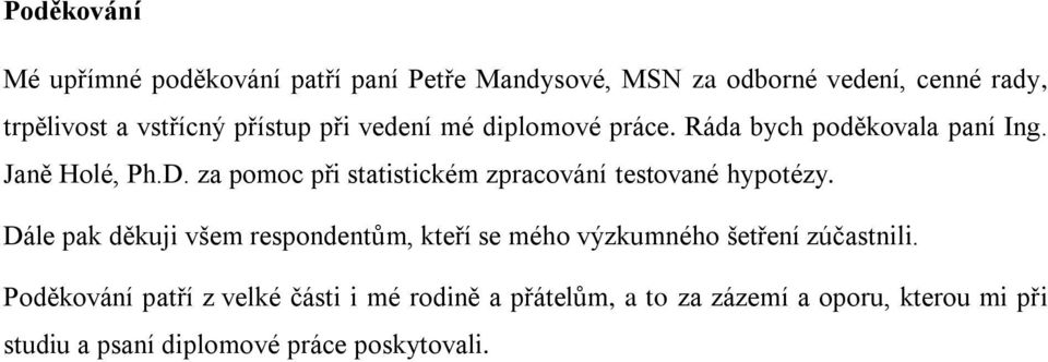 za pomoc při statistickém zpracování testované hypotézy.