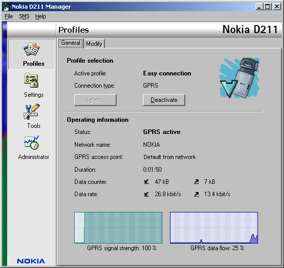 Funkce Nokia D211 Funkce Nokia D211 Okna Manager a Monitor UÏivatelské rozhraní karty Nokia D211 se skládá z oken Monitor a Manager. Okno Manager je hlavním uïivatelsk m rozhraním Nokia D211.