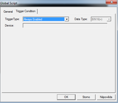 12. Nyní nastavíme volání skriptu pomocí karty Trigger Condition.