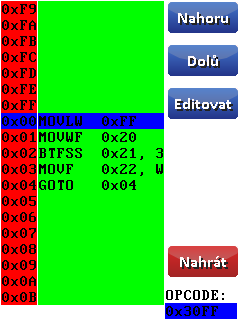 Obrázek 3-3 Hlavní nabídkové menu 3.2.2 Obrazovka pro výběr instrukce V horní části obrazovky je 35 tlačítek s názvy jednotlivých instrukcí. Instrukce jsou rozděleny podle druhu do tří skupin.