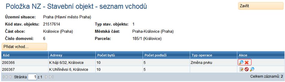 Detailní formulář se otevírá v režimu prohlížení. 5. Změňte potřebné údaje např.: TEA druh konstrukce na Cihly Klepněte na Uložit změny a Zavřít.