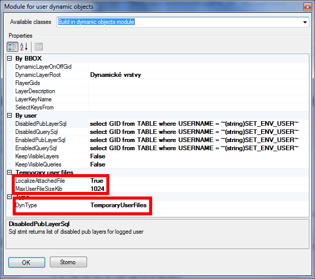 6 V modulu Build in dynamic objects module nastavíme v kategorii Type ~ DynType ~ TemporaryUserFiles a ve stejné kategorii můžeme nastavit hodnotu LocalizeAttachedFile na hodnotu true, pokud chceme,