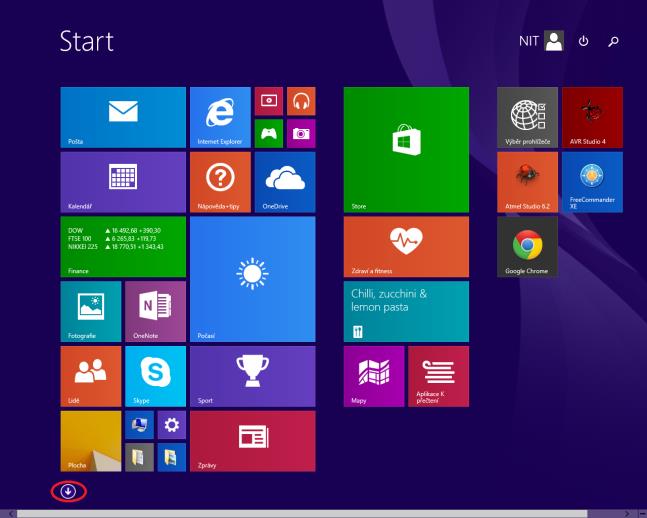 Obrázek 5.3 Nabídka Start ve Windows 8 (nelezení aplikace). Vybraná aplikace bude spuštěna. Aplikace budou nově shrnuty v nabídce Strat do nějaké skupiny aplikací. 5.2.
