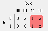 Příklad1b modifikace/pokračovavání, nedefinované stavy Zadání jsou-li vsechny spínace A,B,C seplé(=1) má dioda svítít. Je li B a C rozepnuté (=0) nemá svítít. Je li B a C seplé má svítit.