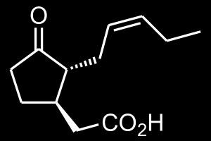 3.6. JASMONÁTY Za jasmonáty označujeme kyselinu jasmonovou a její metylester. Hladina jasmonátů výrazně stoupá při stresových reakcích (po poranění, napadení patogenem atp.).