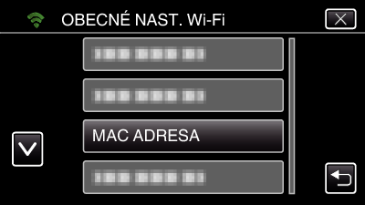 Použití Wi-Fi Ověření MAC adresy této kamery Zobrazuje MAC adresu kamery 1 Klepněte na MENU 0 Klepněte na POUŽÍT pro použití přístupového bodu 0 Klepněte na ODSTRANIT pro vymazání uloženého