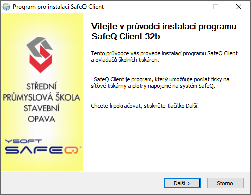 MS Windows - SafeQ Client Instalace SafeQ klienta a ovladačů tiskáren na žákovských počítačích Tento návod je určen pro ty žáky, kteří v rámci školní WiFi počítačové sítě chtějí posílat tisk na