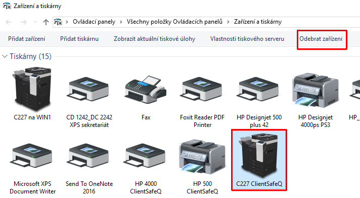 Konec odinstalace potvrdíte tlačítkem Dokončit. V dialogu Zařízení a tiskárny si zkontrolujte, že tiskárny/plotry byly odinstalovány.