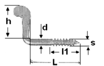 Skoba s křížovou drážkou Cross square hook materiál: ocel S235JR, pevn.tř.4.6, Re 235MPa material: carbon steel St 37-2 Kód L d l1 h l2 F max kg/100ks ks ks Art. No.