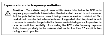 Regulatorní informace pro bezdrátové produkty Tato část obsahuje informace o předpisech týkajících se bezdrátových produktů: Vystavení radiaci na rádiové frekvenci Poznámka pro uživatele v Brazílii
