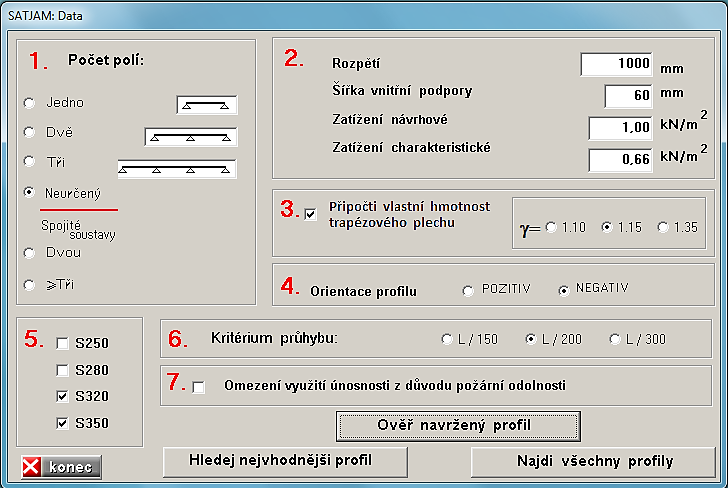 Obr. 3. Okno vstupních dat Na obr. 3 je vyobrazeno okno vstupních dat v českém jazyce.