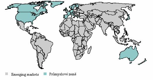 2. 3. 1 Rozdílný vývoj v průmyslově vyspělých zemích a emerging markets Již několik let se projevují rozdíly v rychlosti růstu předepsaného pojistného mezi skupinou průmyslově vyspělých zemí a mezi