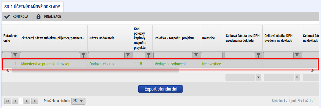 k sumarizaci všech dokladů (nyní již v měně Eur) a jejich vyplnění do polí v tomto bloku.