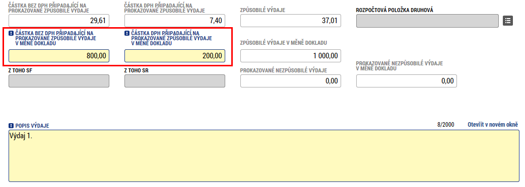 Dále je třeba vyplnit informace o dodavateli. Povinné údaje jsou ičo a název dodavatele.