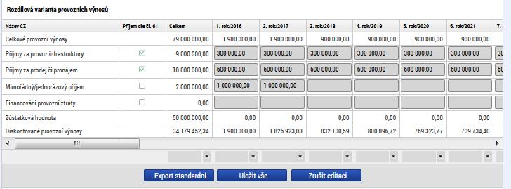 Zadané údaje je možné vyexportovat do MS EXCEL pomocí tlačítka Export standardní br. č.