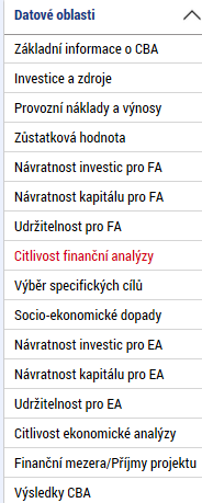 Obr. č. 20 Příklad výstupy Udržitelnost 4.5 Citlivost finanční analýzy Vstupní podmínkou pro modelování citlivostní analýzy je založení CBA analýzy a vyplnění celé Finanční analýzy.