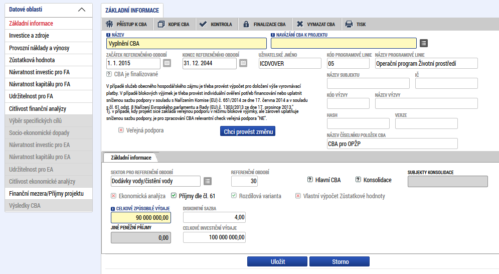 g) Žadatel následně klikne do datové oblasti Udržitelnost pro FA a zkontroluje, zdali je u Udržitelnosti projektu zobrazena zelená fajfka a nikoliv červený křížek: h) Po vyplnění všech relevantních