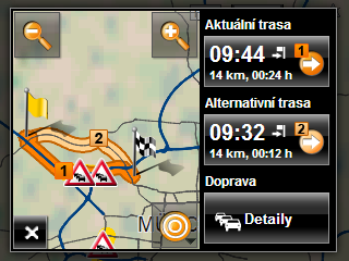 8.14 TMC (dopravní hlášení) Díky integrovanému TMC přijímači má navigační systém k dispozici aktuální dopravní zpravodajství. V případě potřeby dokáže dynamicky měnit trasu, např.