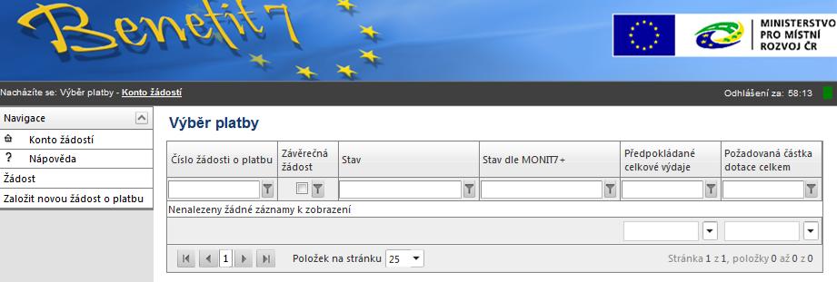 6 Ţádost o platbu Žádost o platbu (dále jen ŽoP) vyplňuje příjemce prostřednictvím webové aplikace BENEFIT7.