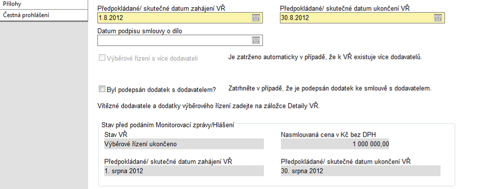 5.2 Výběrová řízení Na záložce Výběrová řízení se příjemci zobrazí seznam všech doposud zadaných výběrových řízení, která příjemce může doplňovat a upravovat.