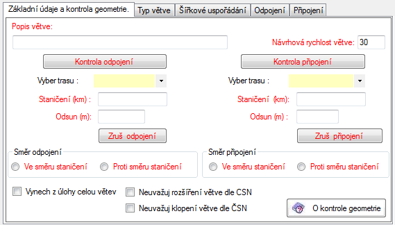 Tlačítkem " Ulož větev + přejdi na následující větev " se nastaví následující větev v pořadí, nebo je lze použít na konci souboru k přidání další větve do seznamu.