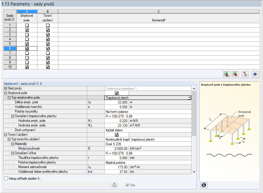 2 Vstupní data 2.12 Parametry - sady prutů Tento dialog máme k dispozici pouze v případě, že jsme v dialogu 1.1 Základní údaje vybrali k posouzení alespoň jednu sadu prutů. Obr. 2.44: Dialog 1.