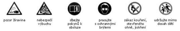 Význam bezpečnostních značek Používejte pouze přibalený elektrolyt v originálním balení. Mějte vždy na paměti bezpečnost práce. Používejte ochranné pomůcky a oděvy (brýle, rukavice, plášť, apod.