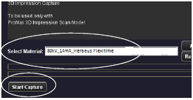 12 NASTAVENÍ 8. V programu Planmeca Romexis klikněte na 3D Model > Capture. Viz návod na Planmeca Romnexis. 9. V okně, které se otevře, nejdřív vyberte materiál, který byl exponován.