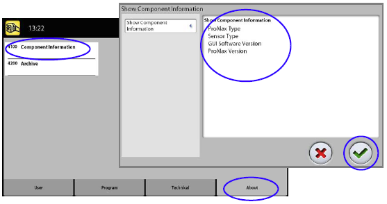 12 NASTAVENÍ 12.3 Informace 12.3.1 Informace o komponentech (4100) Zobrazí informace o komponentech: Vyberte About > 4100 Component information pro zobrazení informací anebo SW verzi přístroje. 12.3.1 Archiv (4200) Zobrazí historii chyb: Vyberte About > 4200 Archive pro zobrazení historie chyb, které se vyskytli na přístroji.