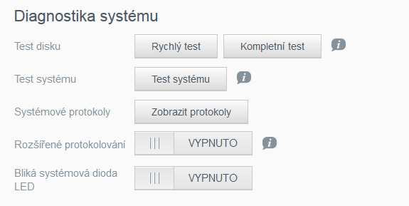 KONFIGURACE NASTAVENÍ Diagnostika systému Máte-li se zařízením problémy, spusťte diagnostické testy systému.