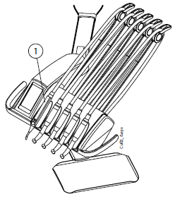 9 SYSTÉM NÁSTROJŮ Následující obrázek představuje rameno přes pacienta se spodním vedením hadic nástrojů. 9.2 