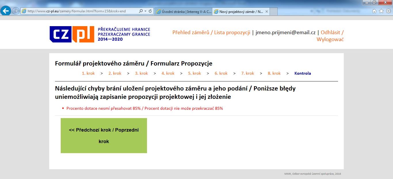 V posledním kroku žadatel uvede, jak se dozvěděl o existenci programu Interreg V A Česká