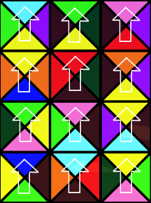 Barevné sklo úloha za 3 body Přeskládejte čtverec tak, aby se dotýkaly vždy stejné barvy. Čtverce nesmíte otáčet!
