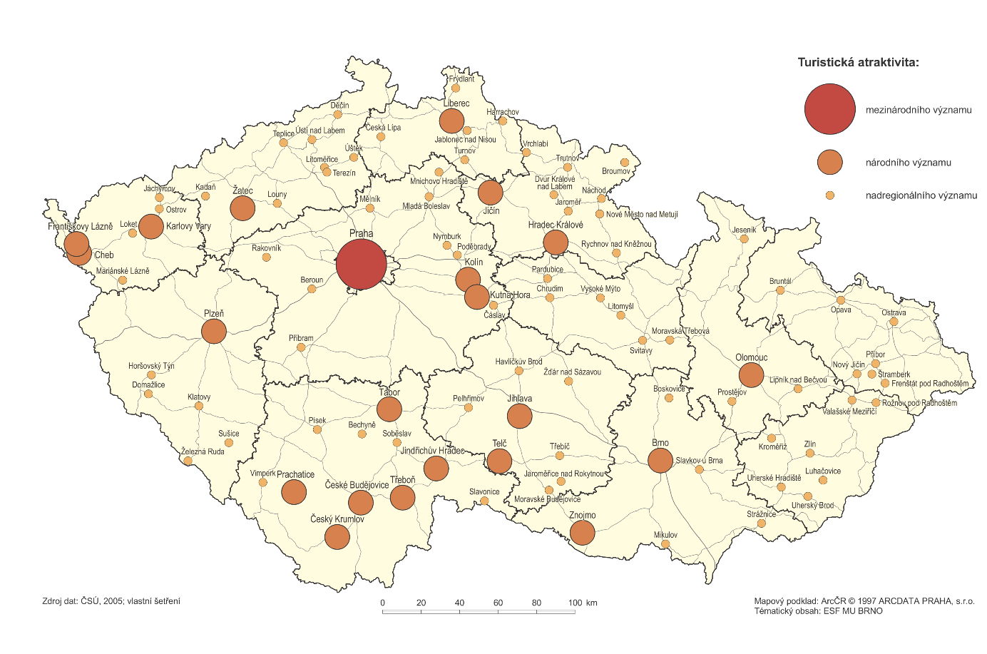 Mapa P 6: Městský cestovní ruch na území ČR v