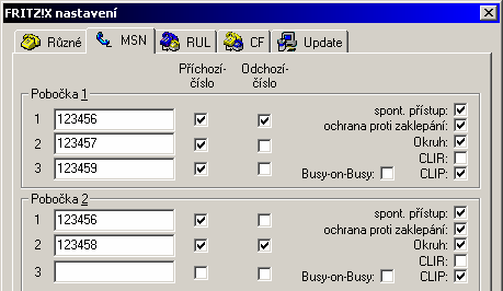 Přiřazení MSN čísel Přidělování MSN pobočkám provádějte následujícím postupem: 1. Připravte si MSN čísla, která jste obdrželi od provozovatele sítě (Český Telecom, a.s.). 2.