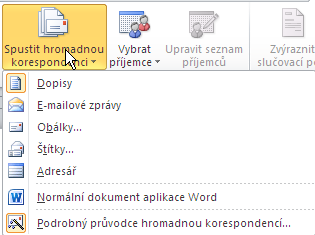 Hromadná korespondence 9.2 Jak pracujeme s hromadnou korespondencí Nástroje pro hromadnou korespondenci najdete na samostatné kartě Korespondence.