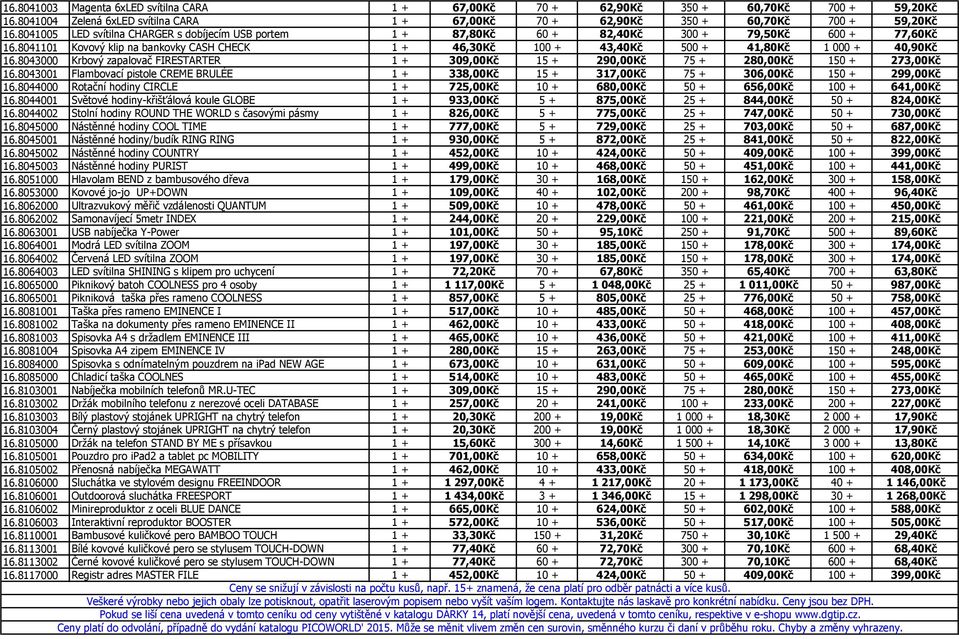 8041101 Kovový klip na bankovky CASH CHECK 1 + 46,30Kč 100 + 43,40Kč 500 + 41,80Kč 1 000 + 40,90Kč 16.8043000 Krbový zapalovač FIRESTARTER 1 + 309,00Kč 15 + 290,00Kč 75 + 280,00Kč 150 + 273,00Kč 16.