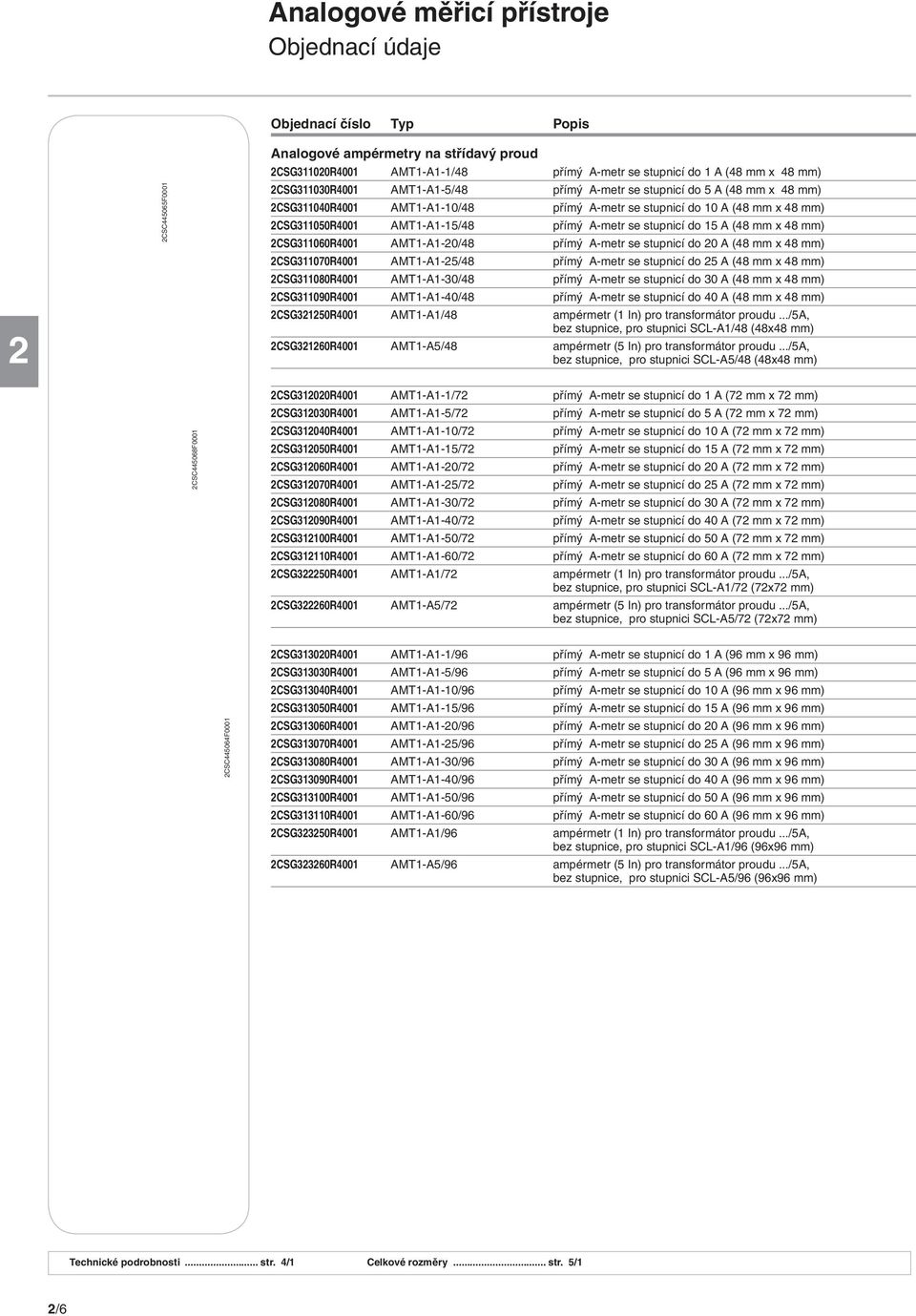 A-metr se stupnicí do 15 A (48 mm x 48 mm) 2CSG311060R4001 AMT1-A1-20/48 přímý A-metr se stupnicí do 20 A (48 mm x 48 mm) 2CSG311070R4001 AMT1-A1-25/48 přímý A-metr se stupnicí do 25 A (48 mm x 48