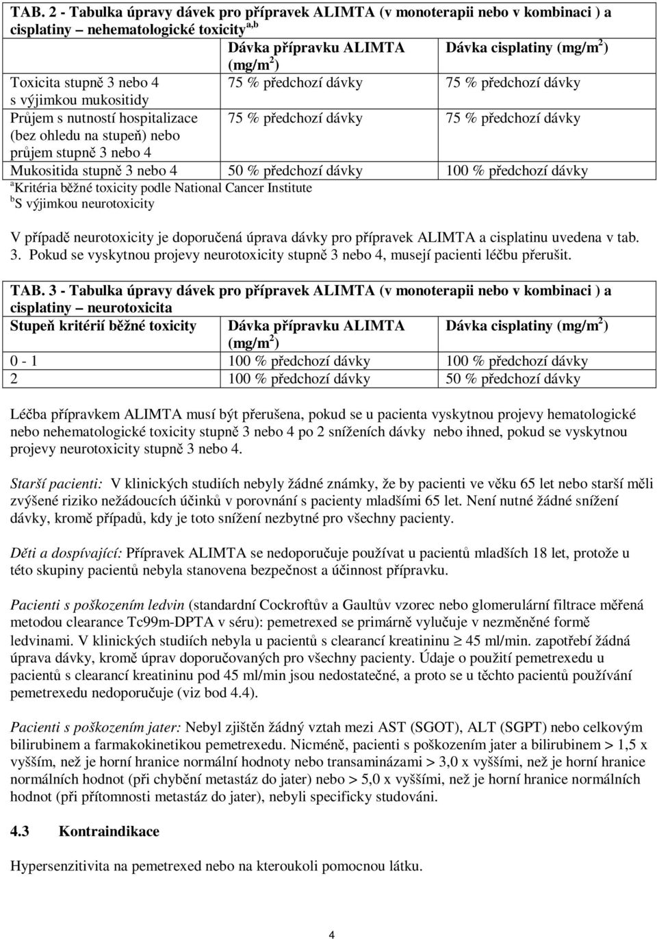 nebo 4 Mukositida stupně 3 nebo 4 50 % předchozí dávky 100 % předchozí dávky a Kritéria běžné toxicity podle National Cancer Institute b S výjimkou neurotoxicity V případě neurotoxicity je doporučená