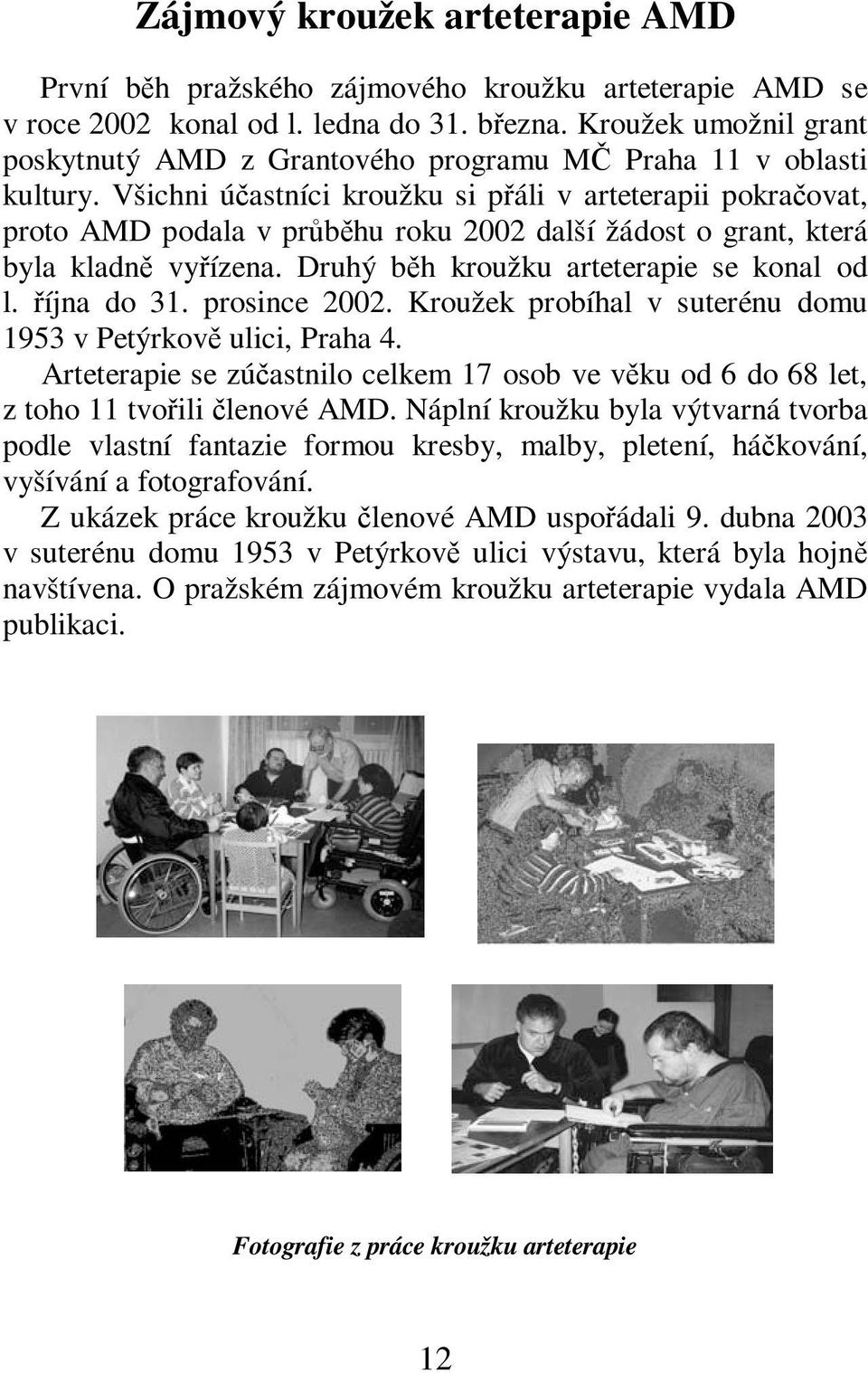 Všichni úastníci kroužku si páli v arteterapii pokraovat, proto AMD podala v prbhu roku 2002 další žádost o grant, která byla kladn vyízena. Druhý bh kroužku arteterapie se konal od l. íjna do 31.