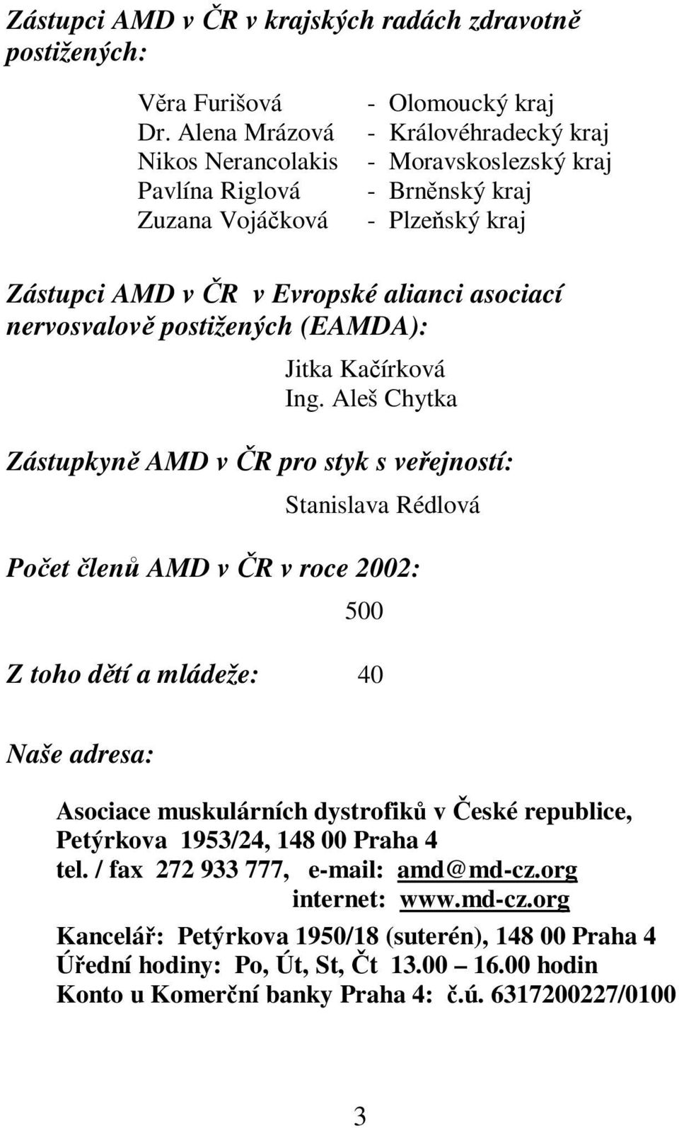 asociací nervosvalov postižených (EAMDA): Jitka Kaírková Ing.