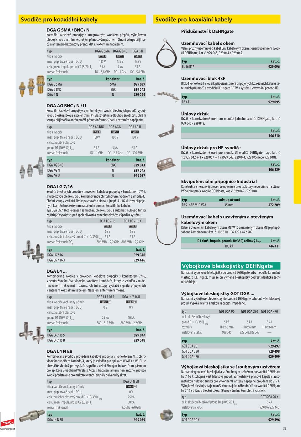 DGA G SMA DGA G BNC DGA G N třída svodiče 135 V 135 V 135 V rozsah frekvencí f DC - 5,8 GHz DC - 4 GHz DC - 5,8 GHz konektor kat. č.